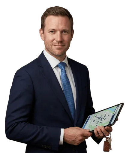 A real estate agent ready to help, illustrative