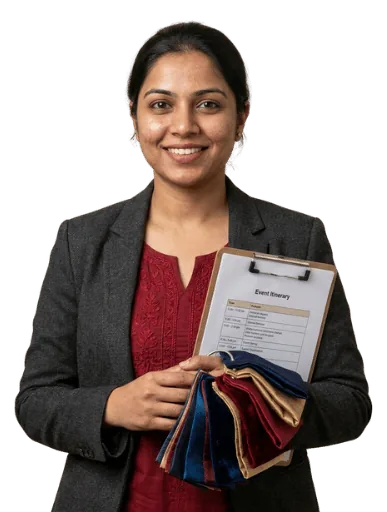 A wedding planner ready to help, illustrative