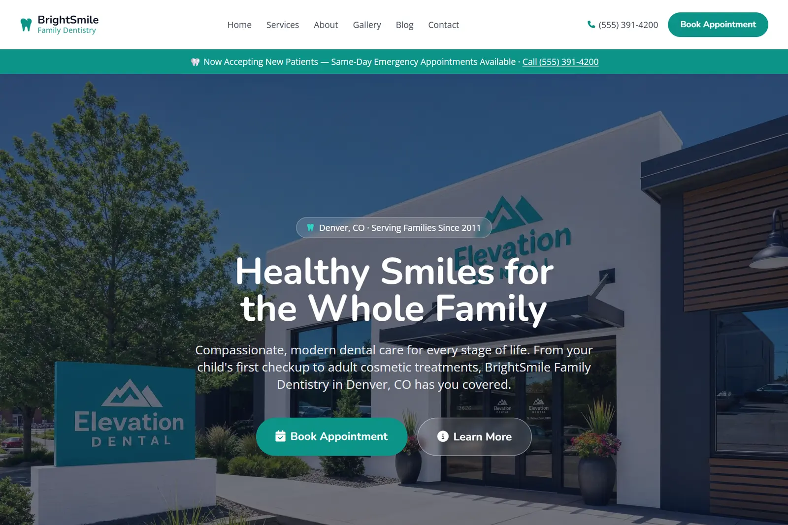 Screenshot of the Dental Clinics demo website on a computer