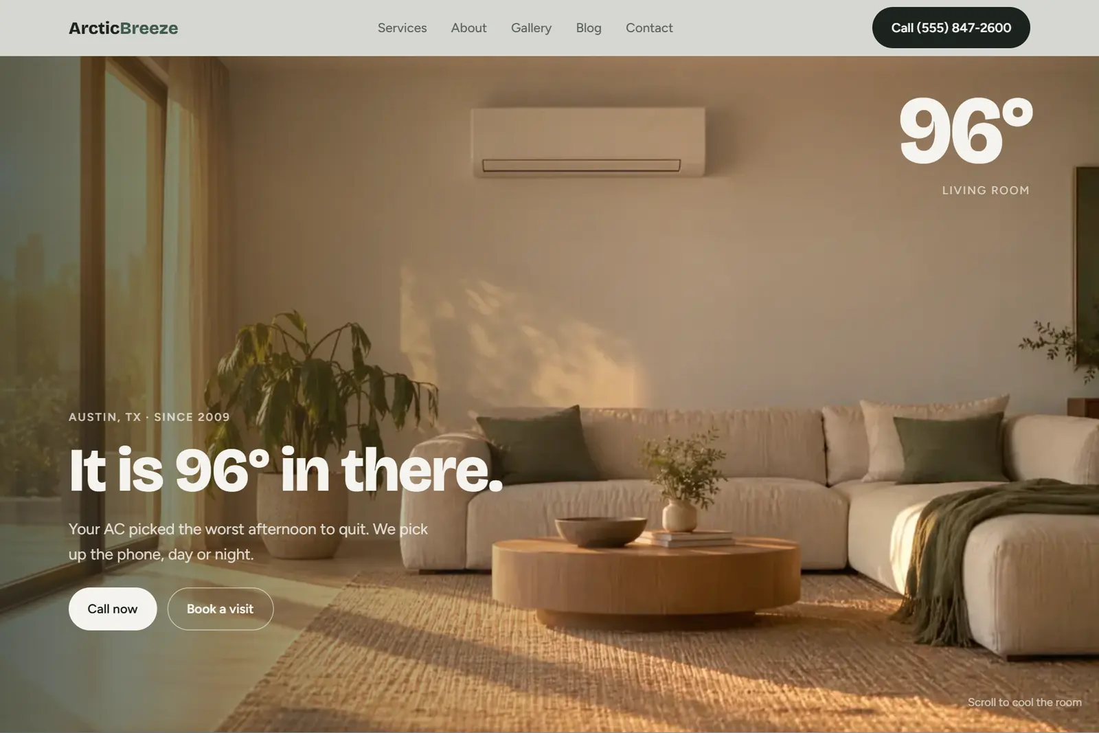 Screenshot of the HVAC demo website on a computer