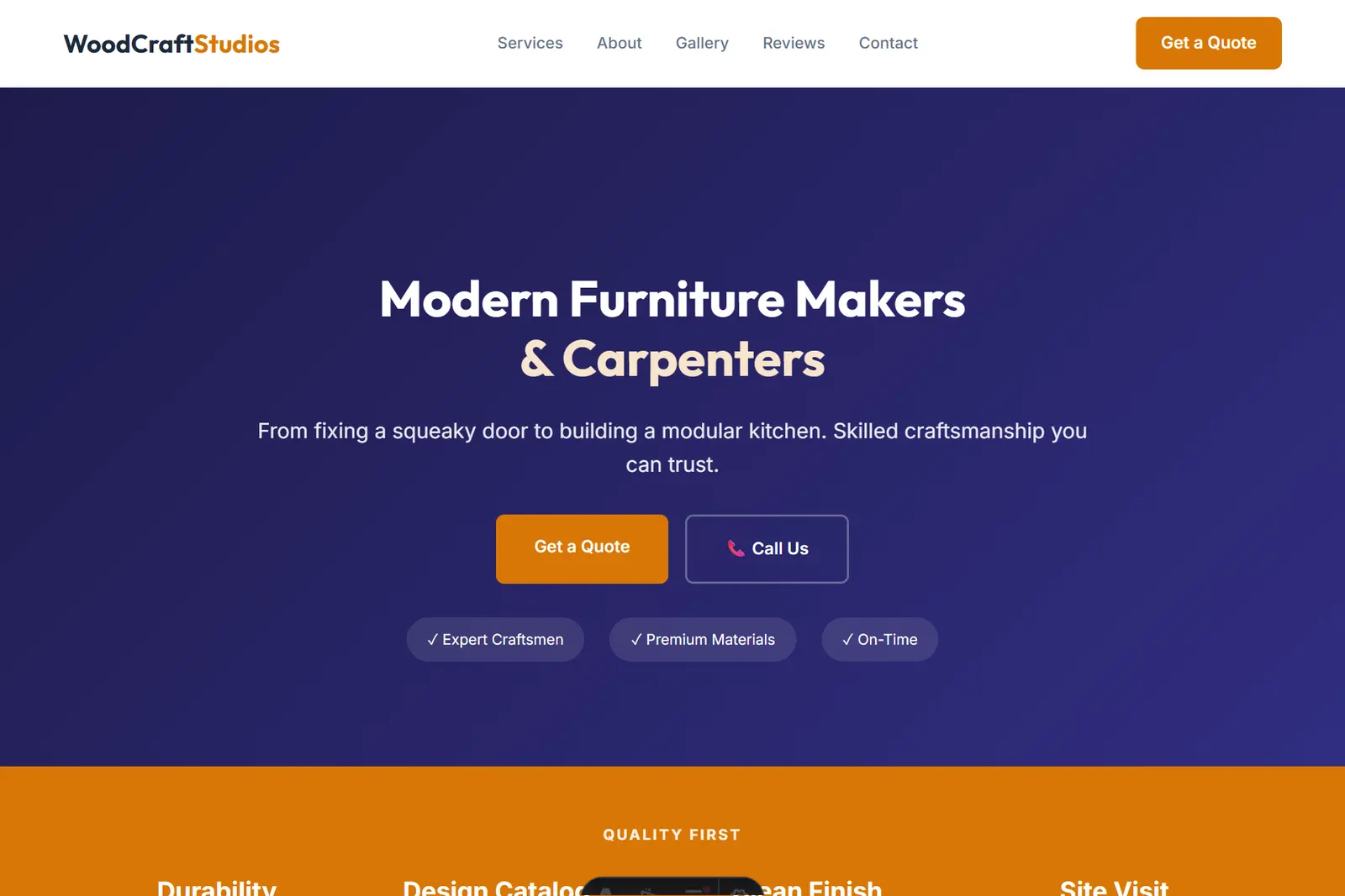 Screenshot of the Carpenter demo website on a computer