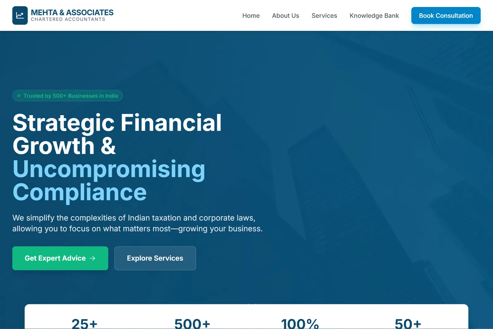 Screenshot of the Chartered Accountant demo website on a computer