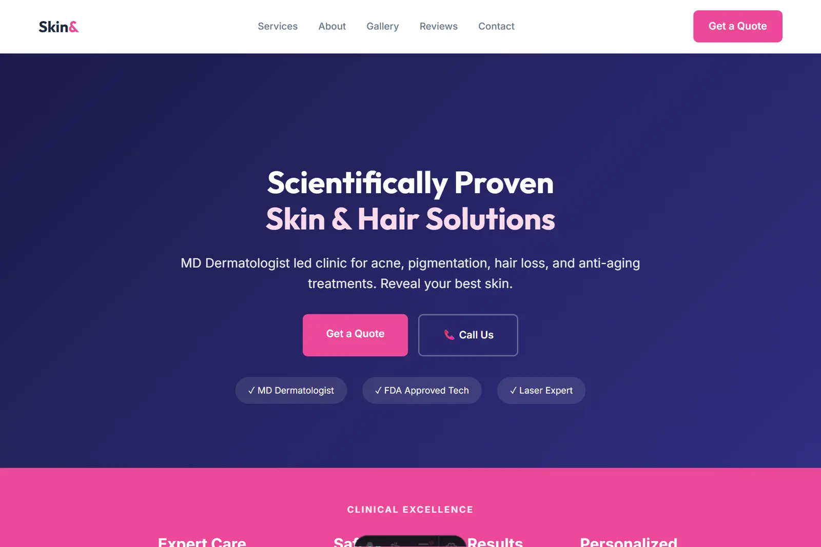 Screenshot of the Dermatologist demo website on a computer