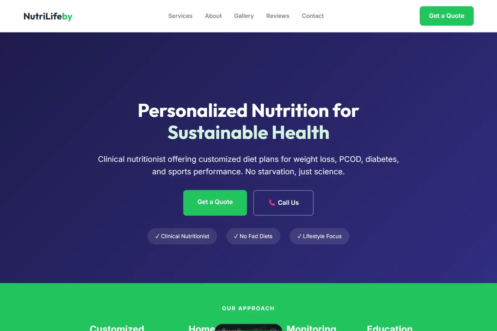Screenshot of the Nutritionist / Dietitian demo website on a computer