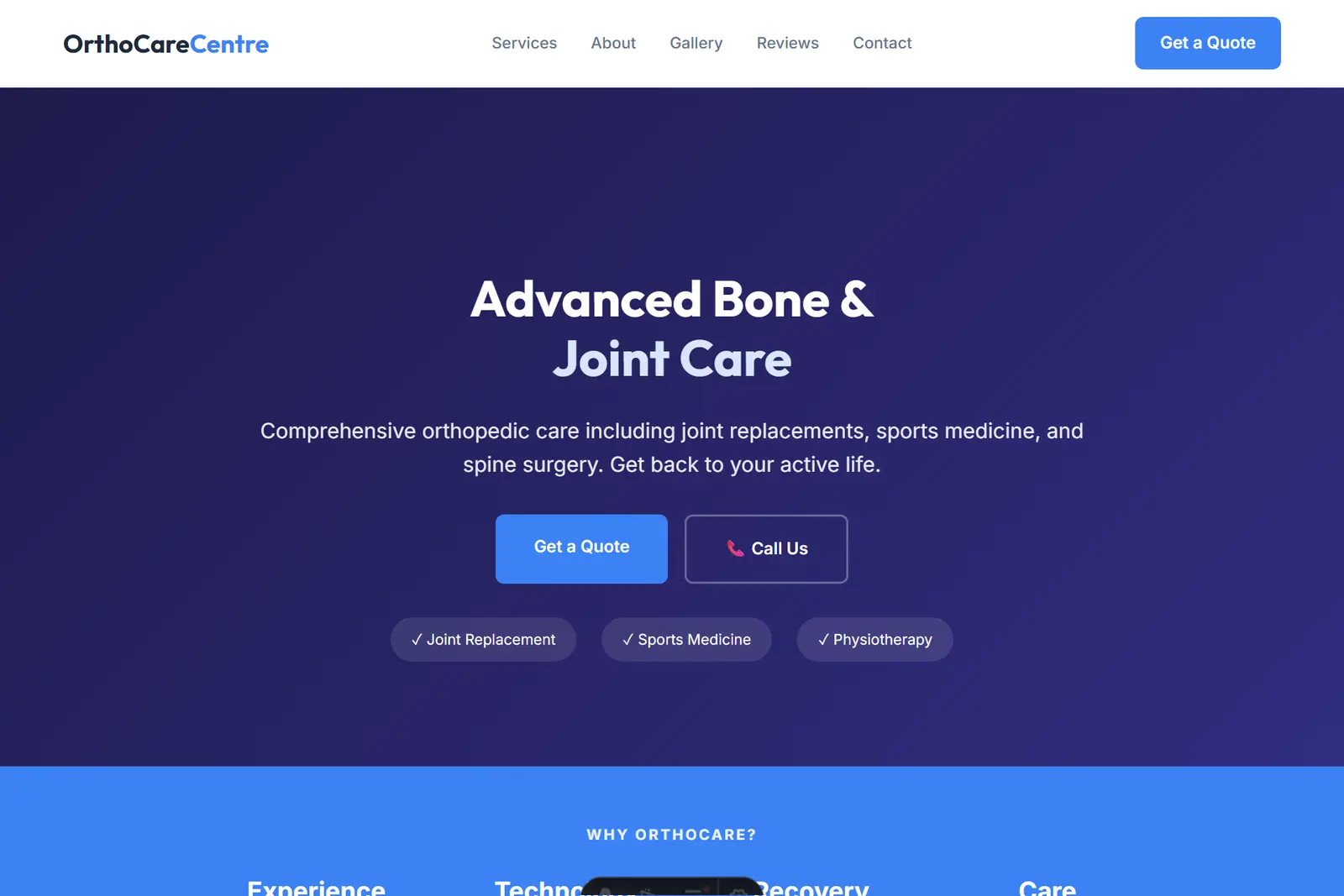 Screenshot of the Orthopedic Surgeon demo website on a computer