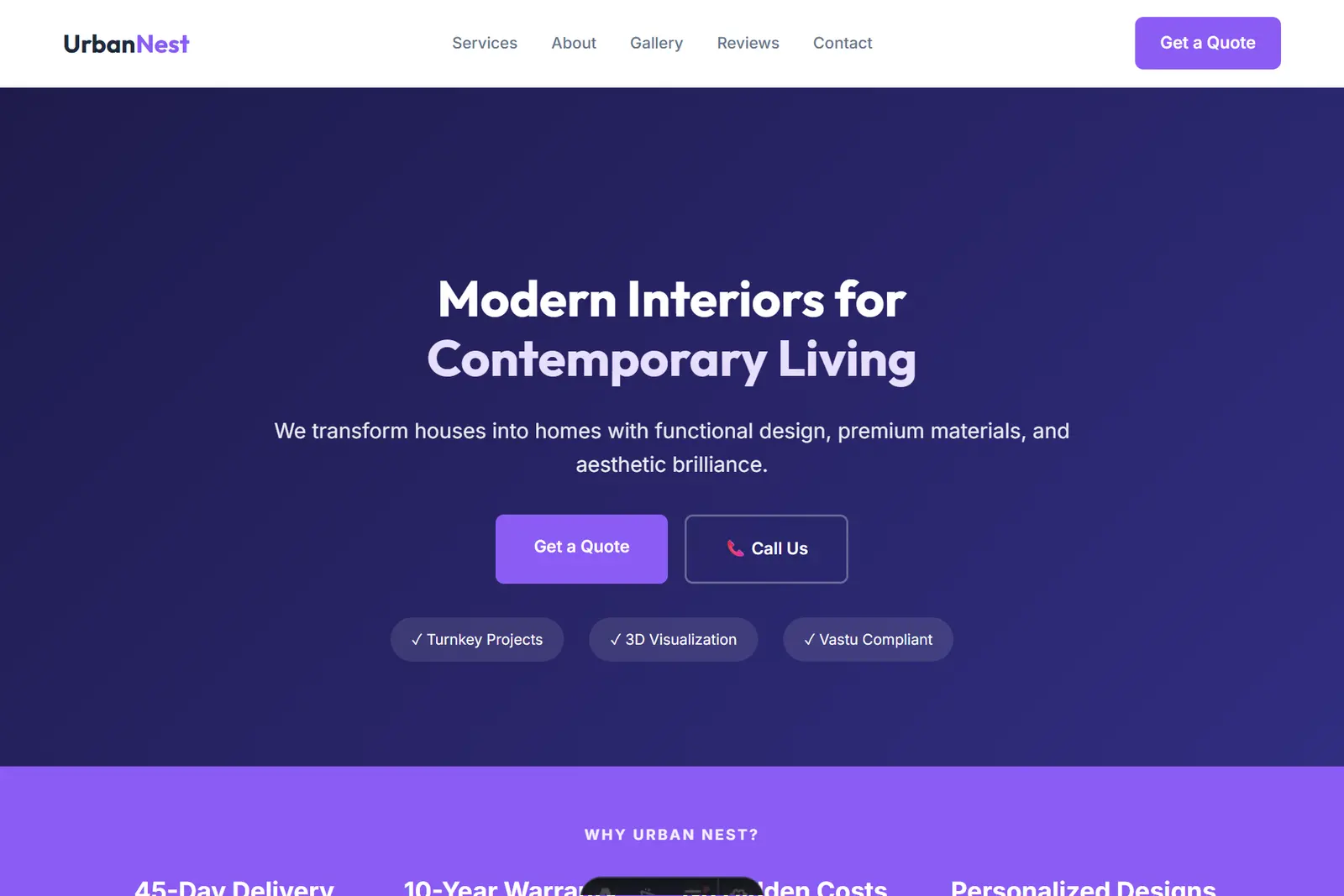 Screenshot of the Interior Designer demo website on a computer