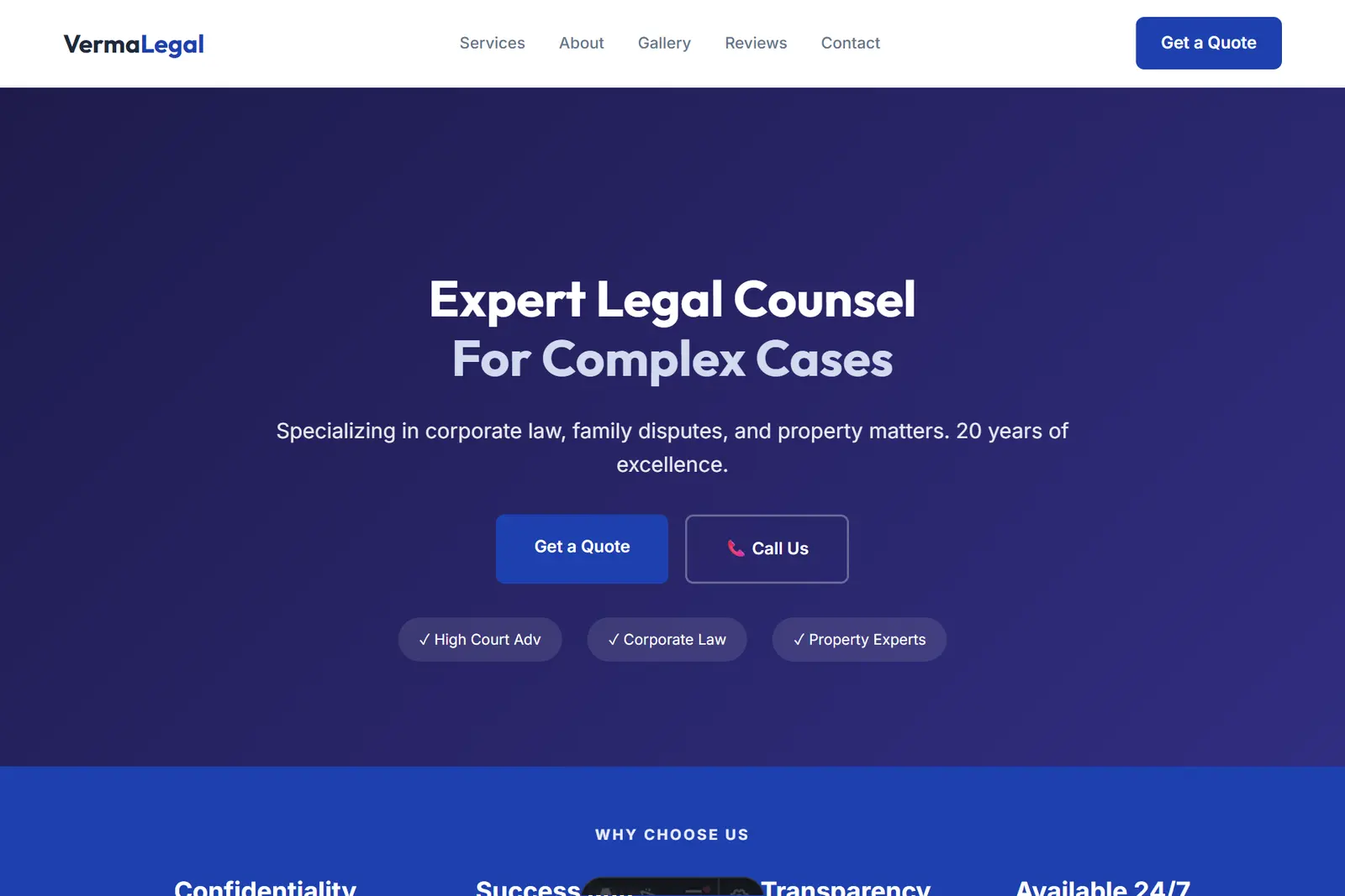 Screenshot of the Lawyer / Advocate demo website on a computer