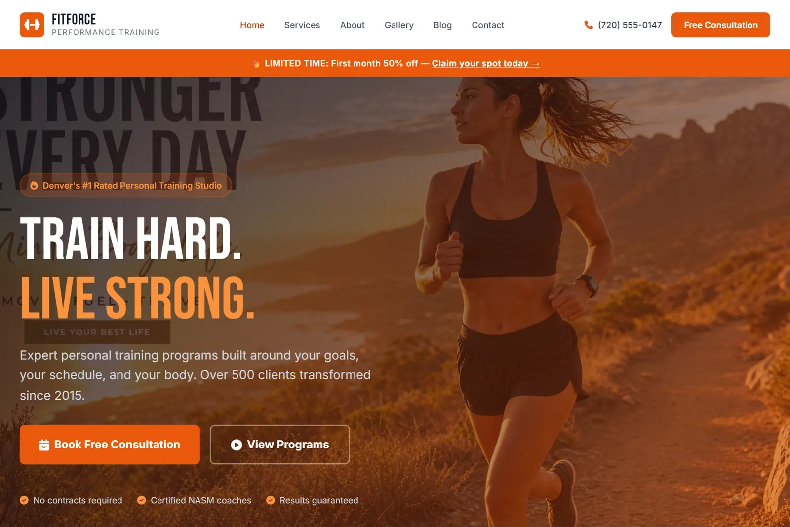 Screenshot of the Gyms & Personal Trainers demo website on a computer
