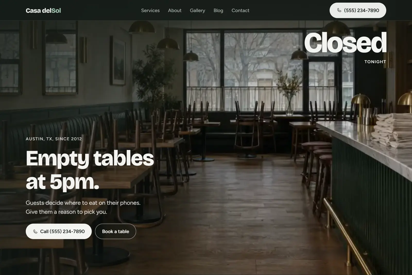 Screenshot of the Restaurants demo website on a computer