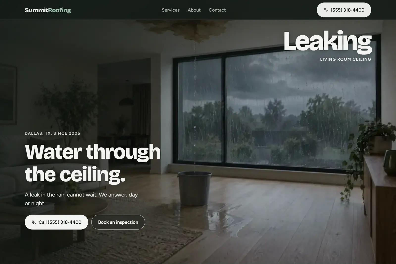 Screenshot of the Roofing demo website on a computer